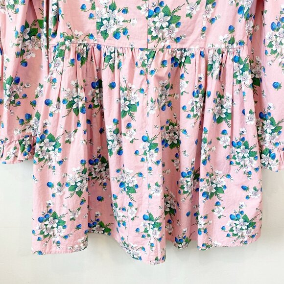 Batsheva Collarless Mini Prairie Dress Pink Lily 10 medium floral berries - Picture 11 of 14